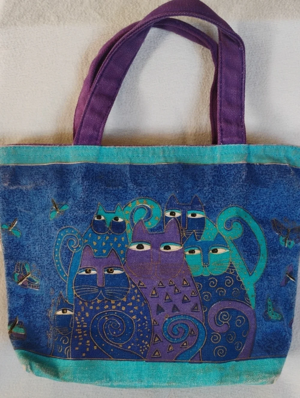 Laurel Burch Canvas Zip Bags Lot Of 2-Indigo Cats 12x8,Moroccan Mares 12x8